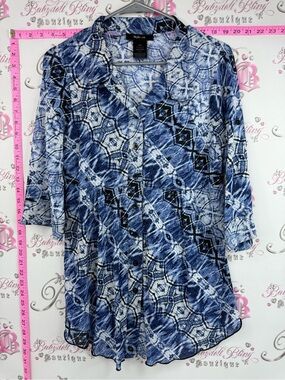 Style & Co. Shirt Blue & White Geometric Button-Front Tunic